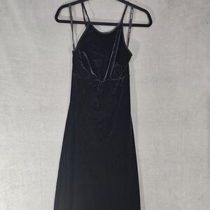 Vintage 90s Just Choon USA Velour Maxi Dress Black Size 5 Sleeveless Strappy Fit